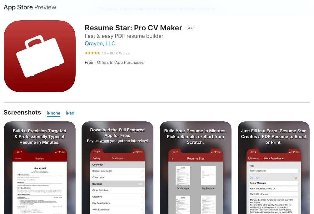 Aplikasi Buat CV Resume Star